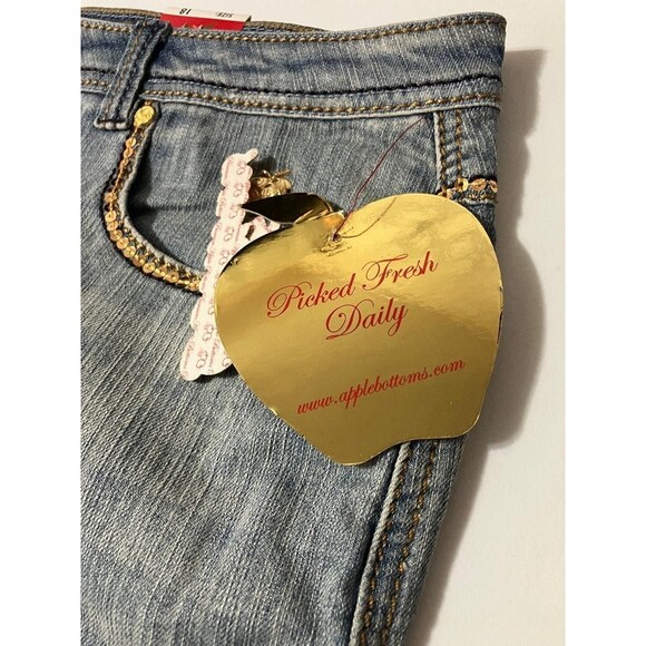 Apple Bottoms Y2K Women’s Size 18 Low Rise 4-Pocket Blue Denim Tribal Revival - Picture 4 of 11